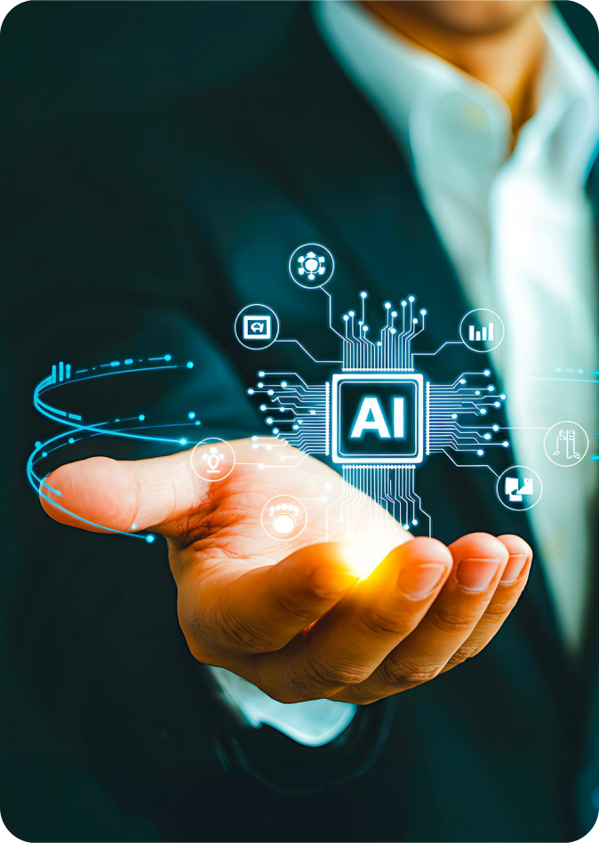 AI technology held in an open hand